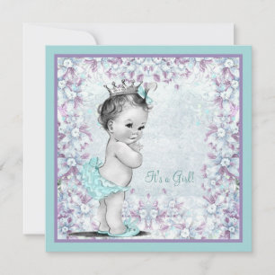 Invitation Lavande et Turquoise Bleu Vintage Baby Girl Douche