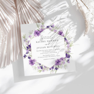Invitation lavande et verdure aquarelle mariage florale