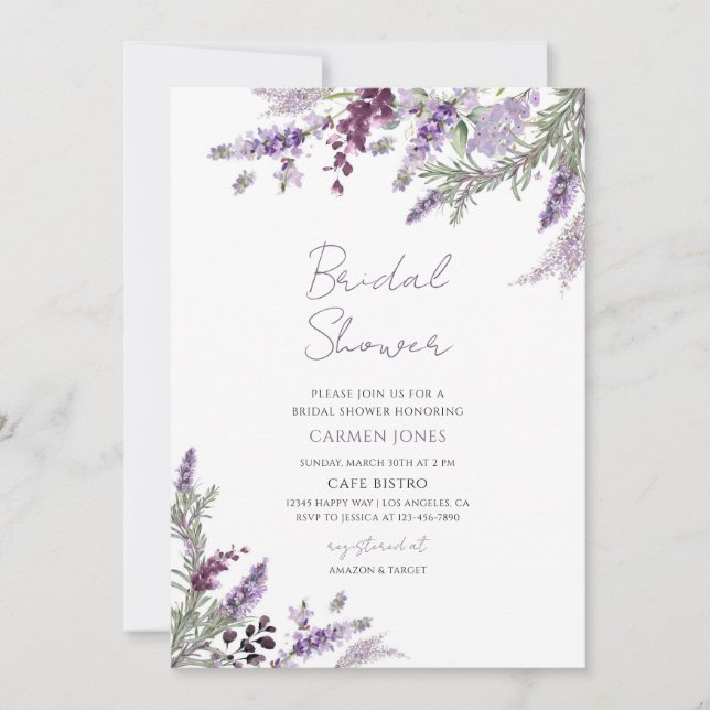 Invitation Lavande et verdure Baby Shower de mariage (Devant)