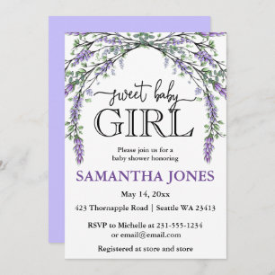 Invitation Lavande eucalyptus baby shower d'aquarelle invita