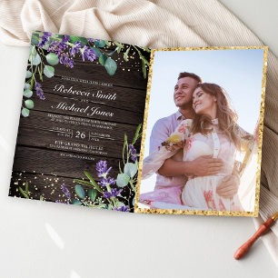 Invitation Lavande Eucalyptus Bois Rustique Code QR Mariage