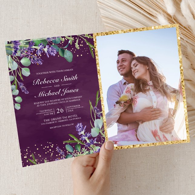 Invitation Lavande Eucalyptus Code QR Photo Violet Mariage (Créateur téléchargé)