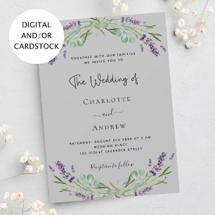 Invitation Lavande eucalyptus vert violet gris mariage