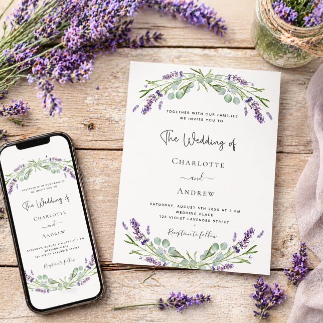Invitation Lavande eucalyptus vert violet mariage (Créateur téléchargé)