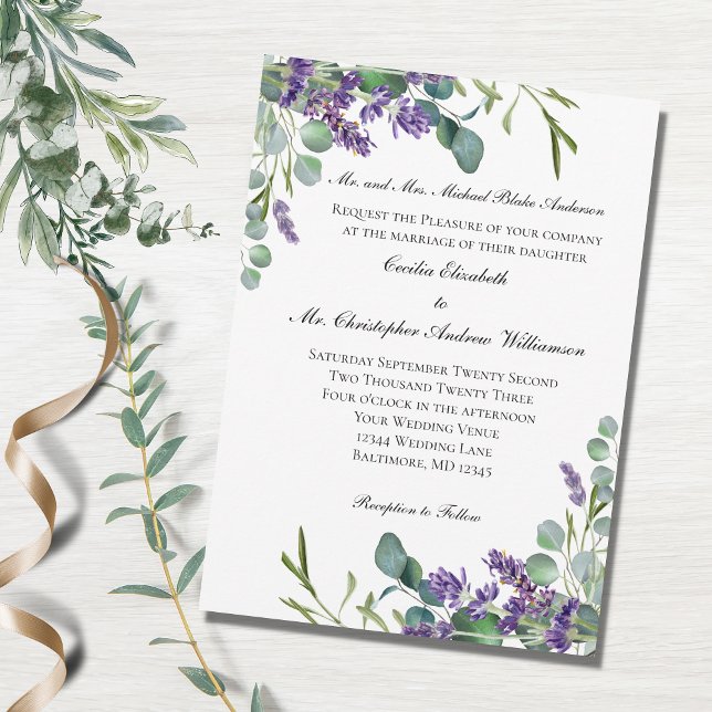 Invitation Lavande Eucalyptus violet Mariage de verdure (Créateur téléchargé)