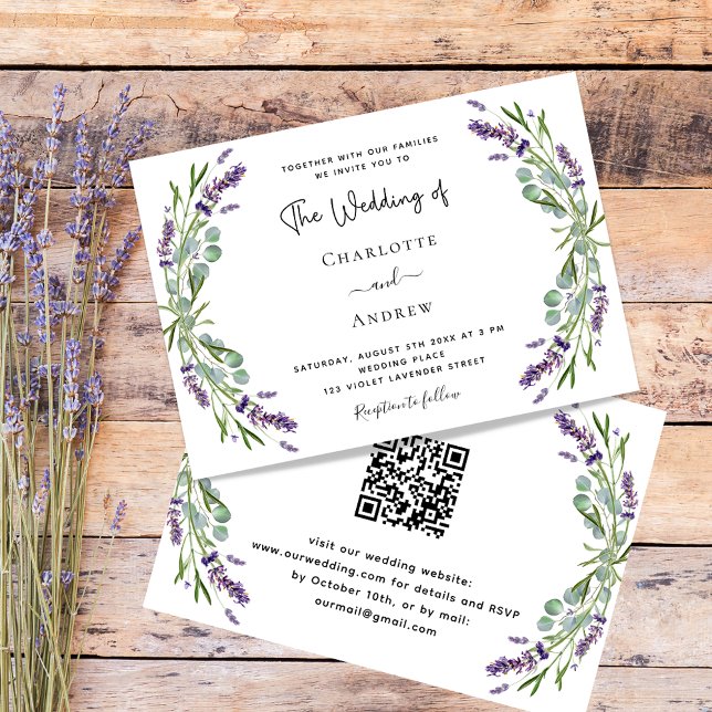 Invitation Lavande fleuris verdure QR RSVP mariage de luxe (Créateur téléchargé)