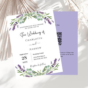 Invitation Lavande fleuris verdure QR RSVP mariage de luxe