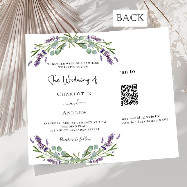 Invitation Lavande fleuron violet luxe QR RSVP mariage (Créateur téléchargé)