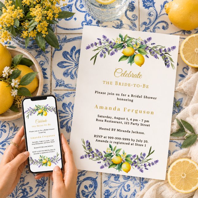 Invitation Lavande fleurs de douche de mariée citrons (Créateur téléchargé)