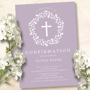 Invitation Lavande Floral Girl première confirmation