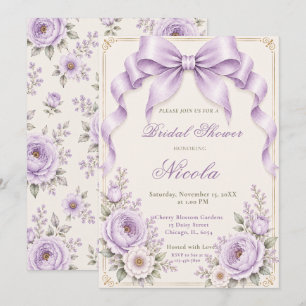 Invitation Lavande Florale Coquette Noeud Papillon Shower de 