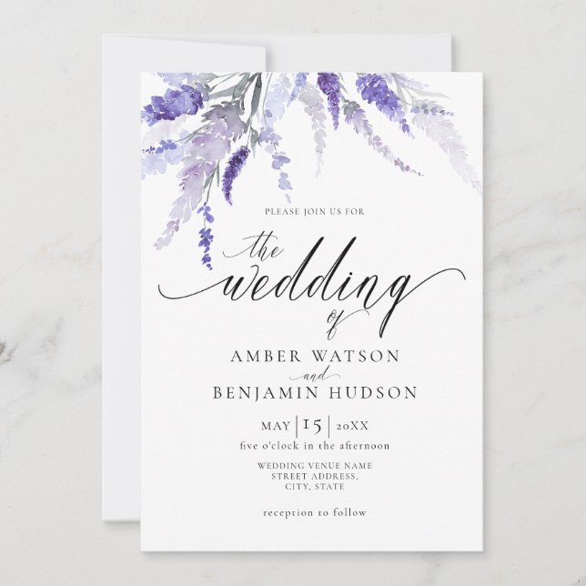 Invitation Lavande Florale Lilac Purple Mariage (Devant)