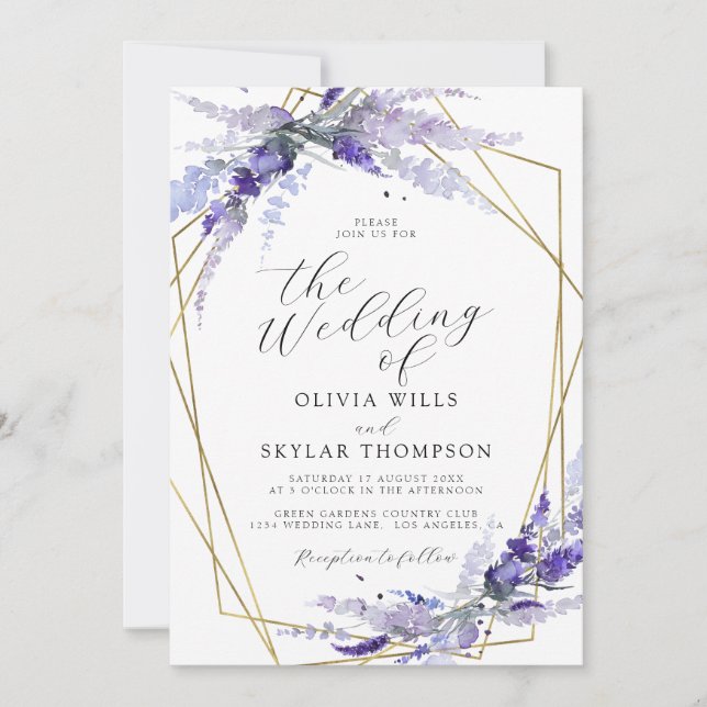 Invitation Lavande Florale Mauve Purple Lilac Mariage (Devant)