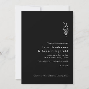 Invitation Lavande florale Moderne minimaliste noir et blanc