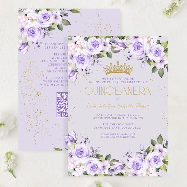 Invitation Lavande Gold Quinceañera Mis Quince QR Code (Créateur téléchargé)