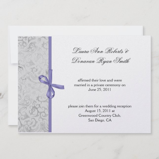 Invitation Lavande Gris Blanc Damassé Après-Mariage (Devant)