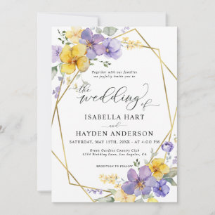 Invitation Lavande Jaune Chic Floral Mariage Cadre Or