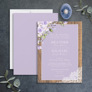 Invitation Lavande Lilac classique Mariage de dentelle en boi