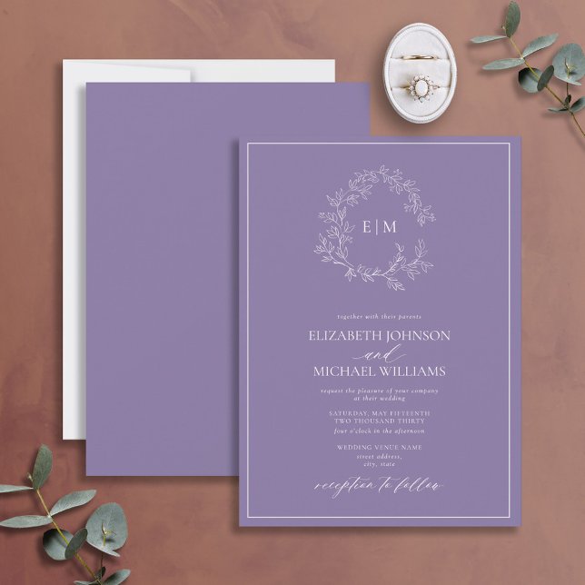 Invitation Lavande Lilac moderne Mariage de monogramme de crê (Créateur téléchargé)