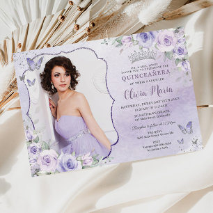 Invitation Lavande Lilac Purple Floral Photo Quinceañera