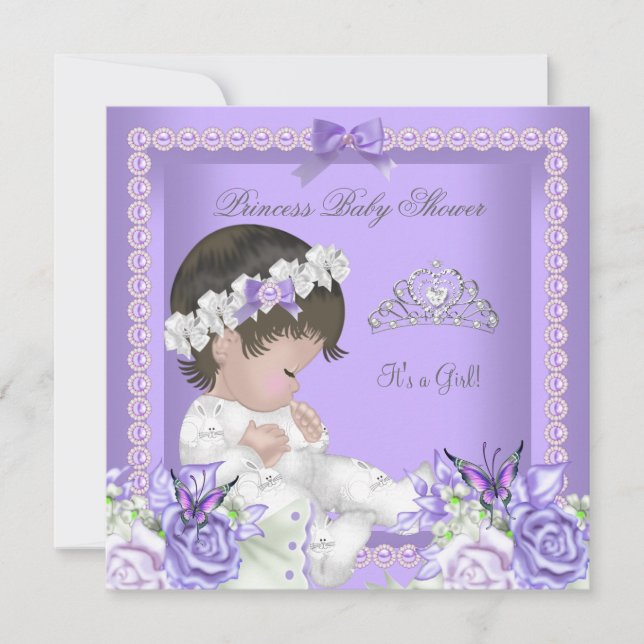 Invitation Lavande Lilas Gris Perle Bébé Fille C (Devant)