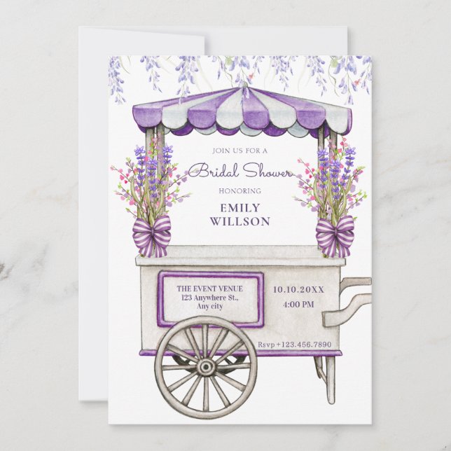 Invitation Lavande lilas violette douche nuptiale (Devant)