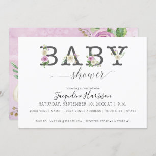 Invitation Lavande mauve et fleurs blanches  Baby shower fémi