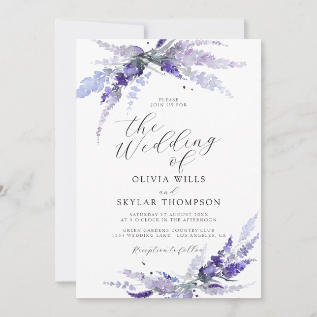 Invitation Lavande Mauve Floral Purple Lilac Mariage (Devant)