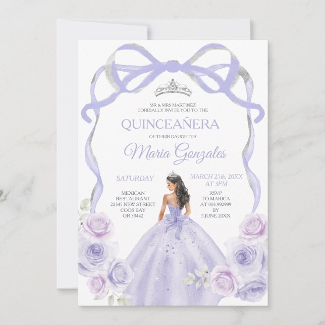 Invitation Lavande mauve poule princesse Silver Quinceañera (Devant)