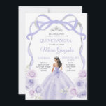 Invitation Lavande mauve poule princesse Silver Quinceañera<br><div class="desc">Lavande ÉDITABLE Purple Bow Princesse Argent Couronne Quinceañera Invitation Élégante Lavande Purple Floral Princesse Robe Quinceañera Fille Anniversaire Invitation Argent Couronne Mis Quince Anos,  15ème Anniversaire</div>