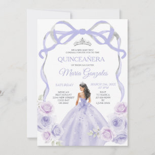 Invitation Lavande mauve poule princesse Silver Quinceañera