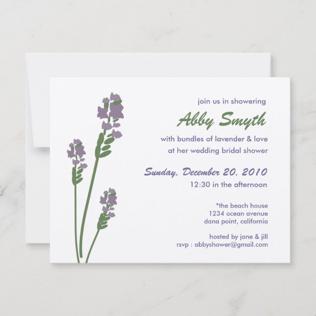 Invitation Lavande nuptiale ou baby shower (Devant)