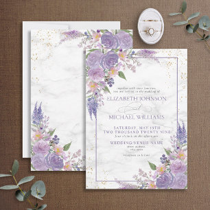 Invitation Lavande officielle Lilac Marbre or Floral Mariage