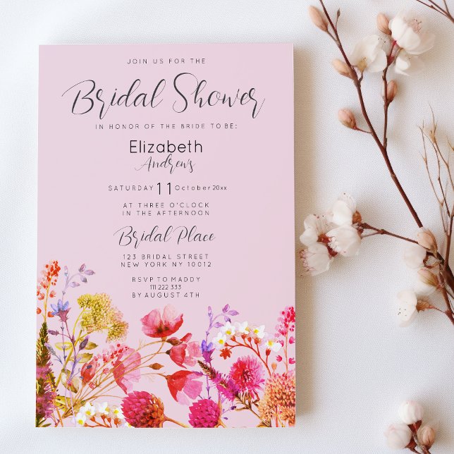 Invitation Lavande Orange Rose Jaune Fête de Mariage (Lavender Orange Pink Yellow Floral Bridal Shower)