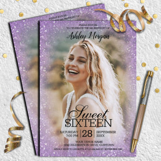 Invitation Lavande Parties scintillant Modèle photo Sweet 16