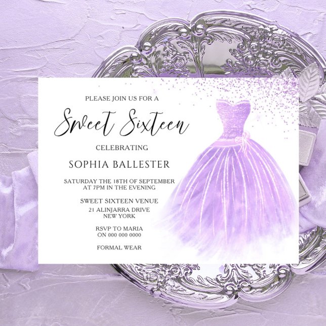 Invitation Lavande Parties scintillant violet Gown Sweet 16 P (Créateur téléchargé)
