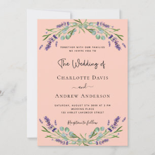 Invitation Lavande perche fleurons de violet mariage verdure