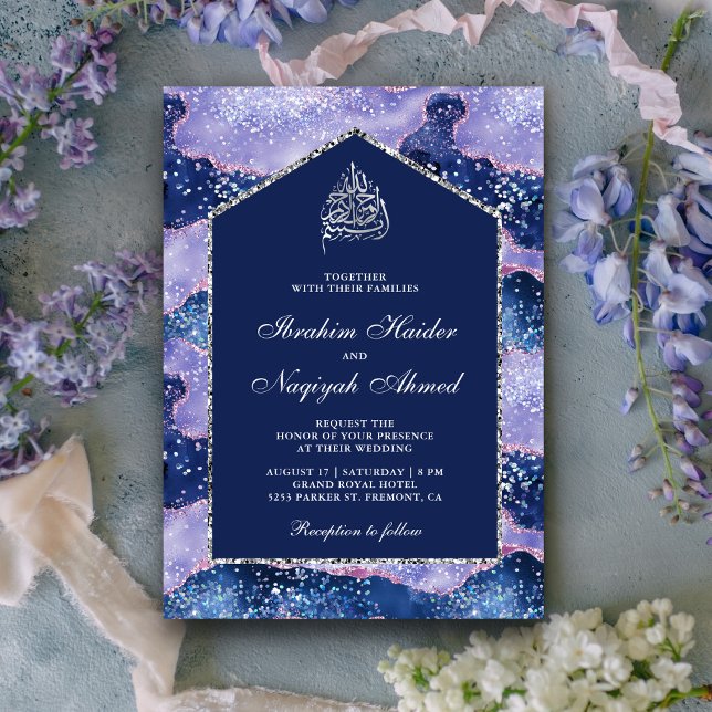 Invitation Lavande Pervenche Arc de marbre Mariage musulman (Créateur téléchargé)