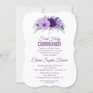 Invitation Lavande Plum Floral Purple Première Sainte Communi