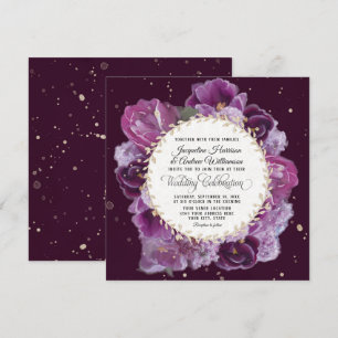 Invitation Lavande profonde Purple Pastels Floraux avec couro