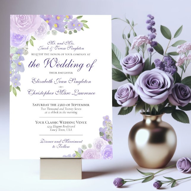 Invitation Lavande Purple Aquarelle Florale Mariage officiel (Créateur téléchargé)