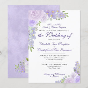 Invitation Lavande Purple Aquarelle Florale Mariage officiel