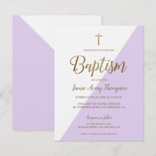 Invitation Lavande Purple Baby Girl Or Baptême moderne Invi