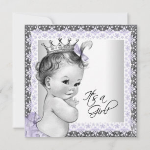 Invitation Lavande Purple et Gris Baby Girl Show