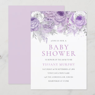 Invitation Lavande Purple Étincelle Baby shower Floral