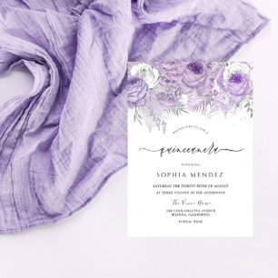 Invitation Lavande Purple Étincelle Florale Quinceanera Party