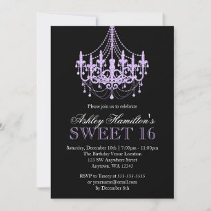 Invitation Lavande Purple Faux Parties scintillant Chandelier