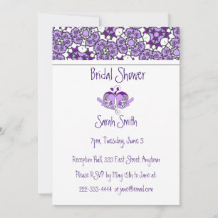 Invitation Lavande Purple Floral Birds & Heart Shower Invitat