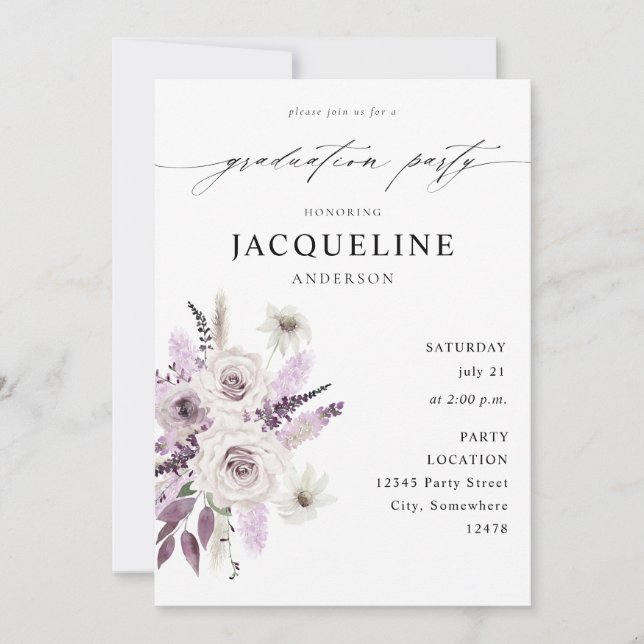 Invitation Lavande Purple Floral Graduation Party (Devant)