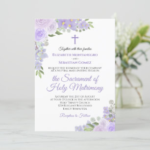 Invitation Lavande Purple Floral Moderne Mariage catholique